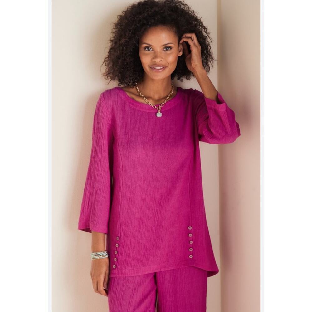 Soft Surroundings bright pink gauze tunic scoop neck sz medium new WT372